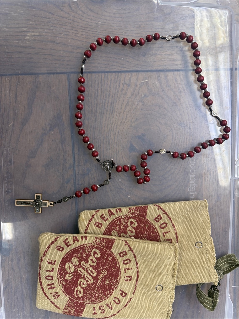 Men's Dark Red Beaded Rosary Necklace